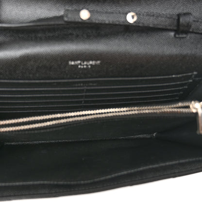 Saint Laurent Grain De Poudre Matelasse Chevron Monogram Chain Wallet Black 5 of 10
