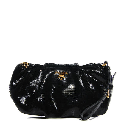 Prada Sequin Fabric Wristlet Clutch Black 1 of 9