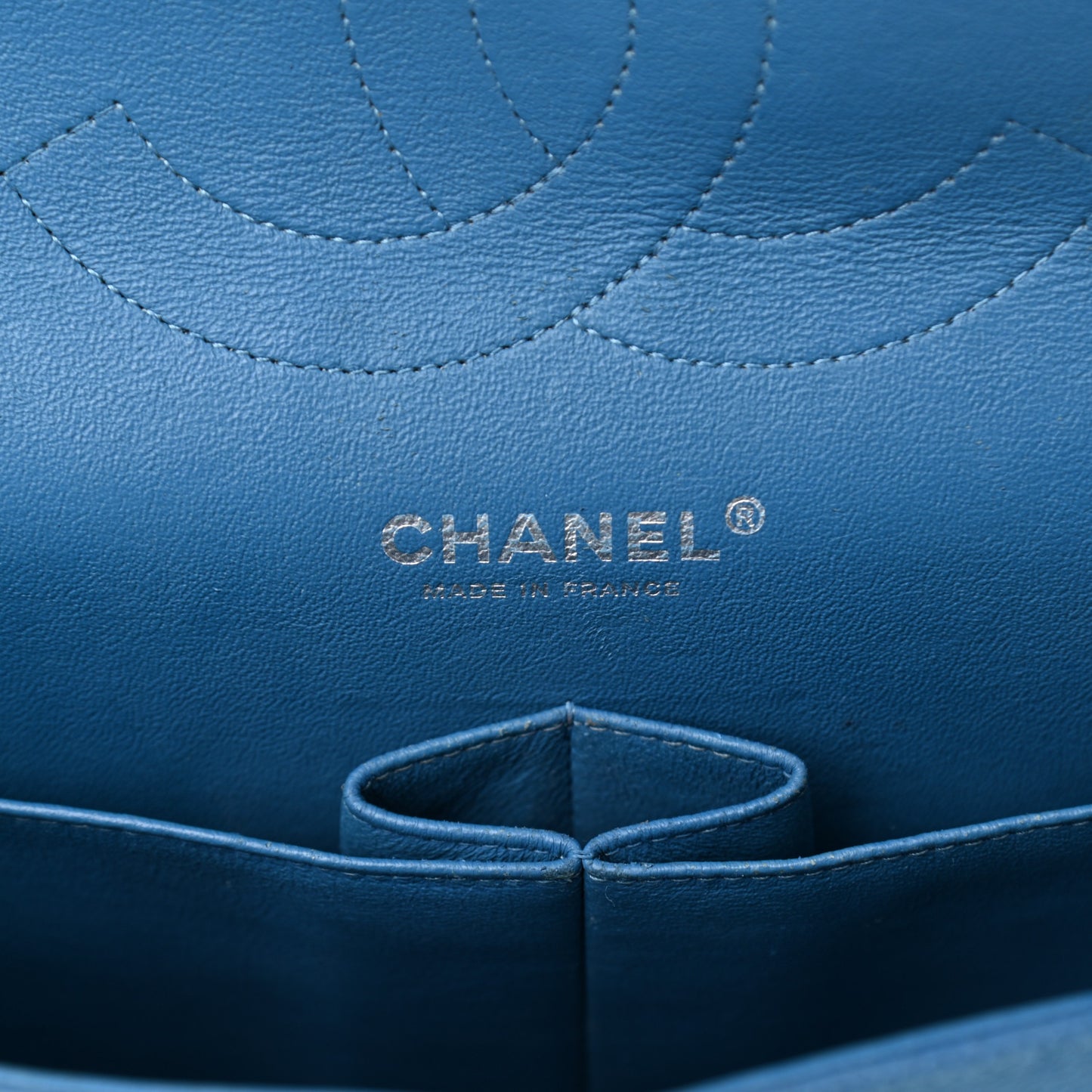 Iridescent Caviar Quilted Jumbo Double Flap Blue