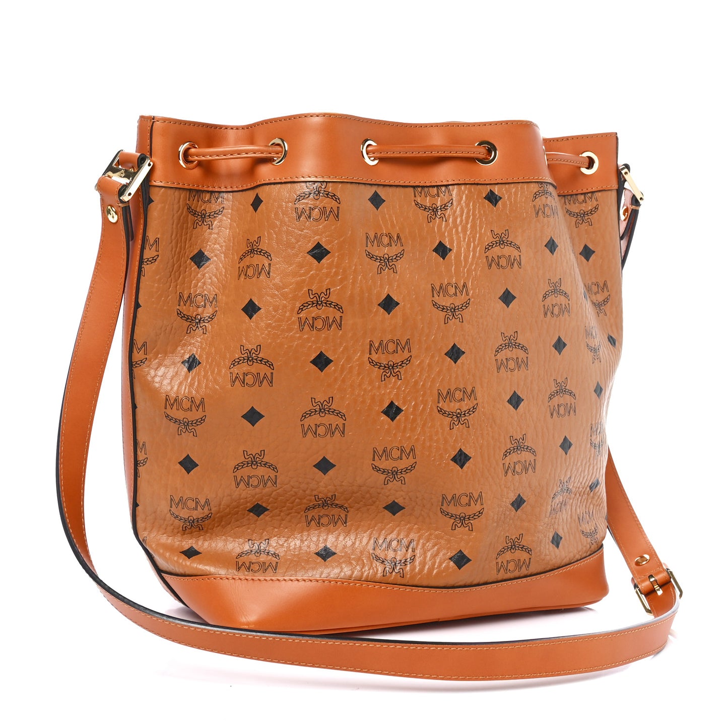 Visetos Small Heritage Drawstring Bucket Bag Cognac