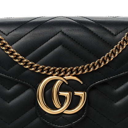 Gucci Calfskin Matelasse GG Marmont Chain Wallet Black 8 of 10