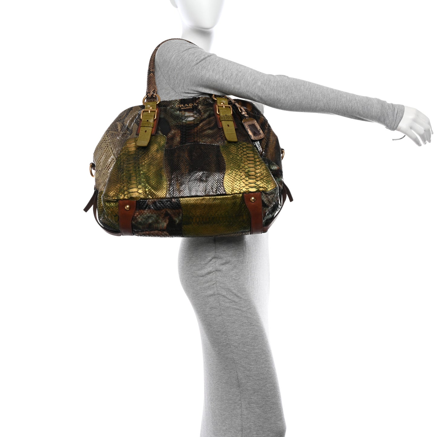 Snakeskin Crocodile Patch Shopper Tote Militare