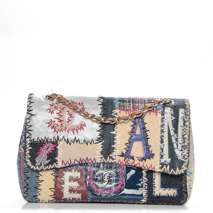 Chanel Denim Tweed Patchwork Jumbo Single Flap Multicolor 1 of 7
