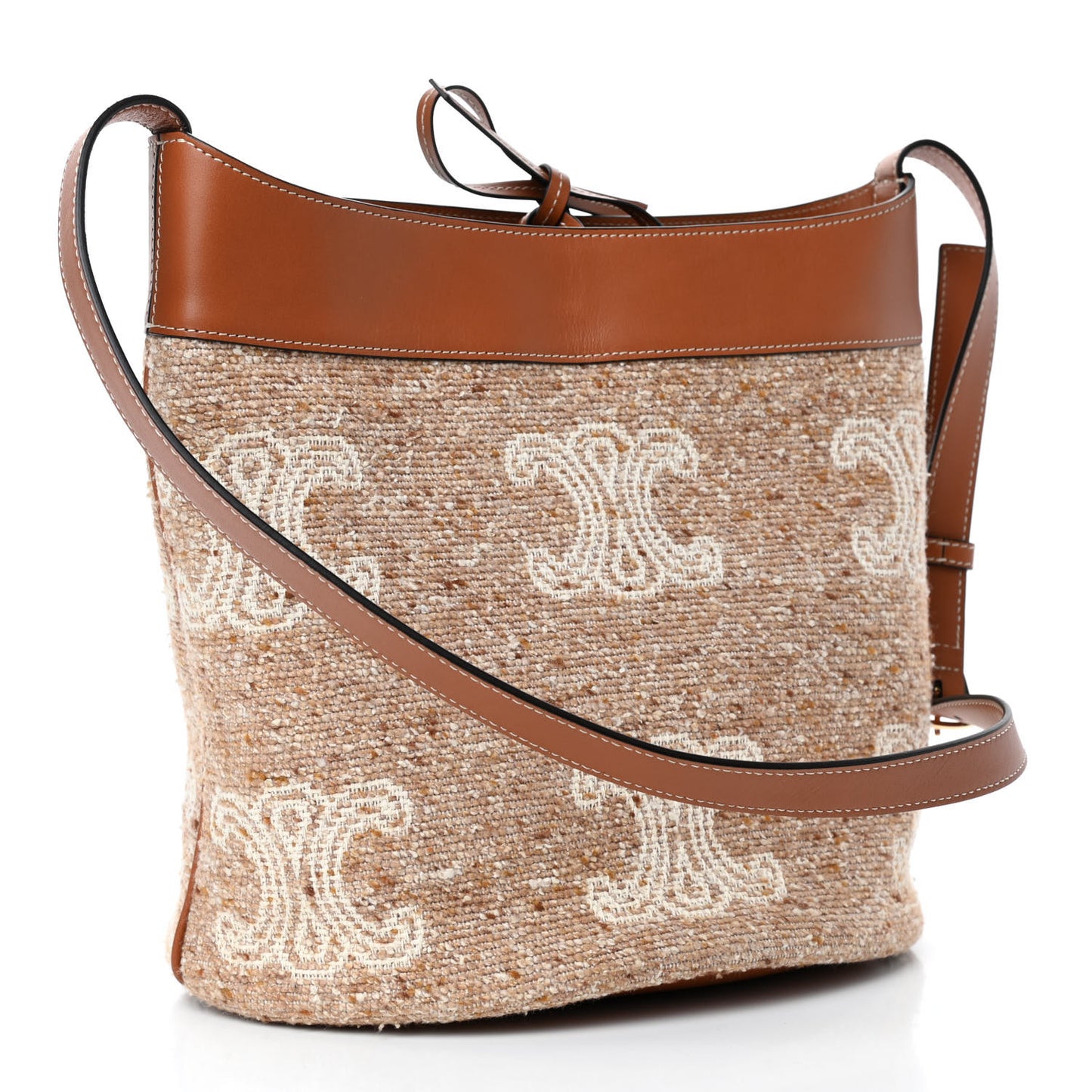 Canvas Calfskin Triomphe Embroidered Bucket Bag Brown