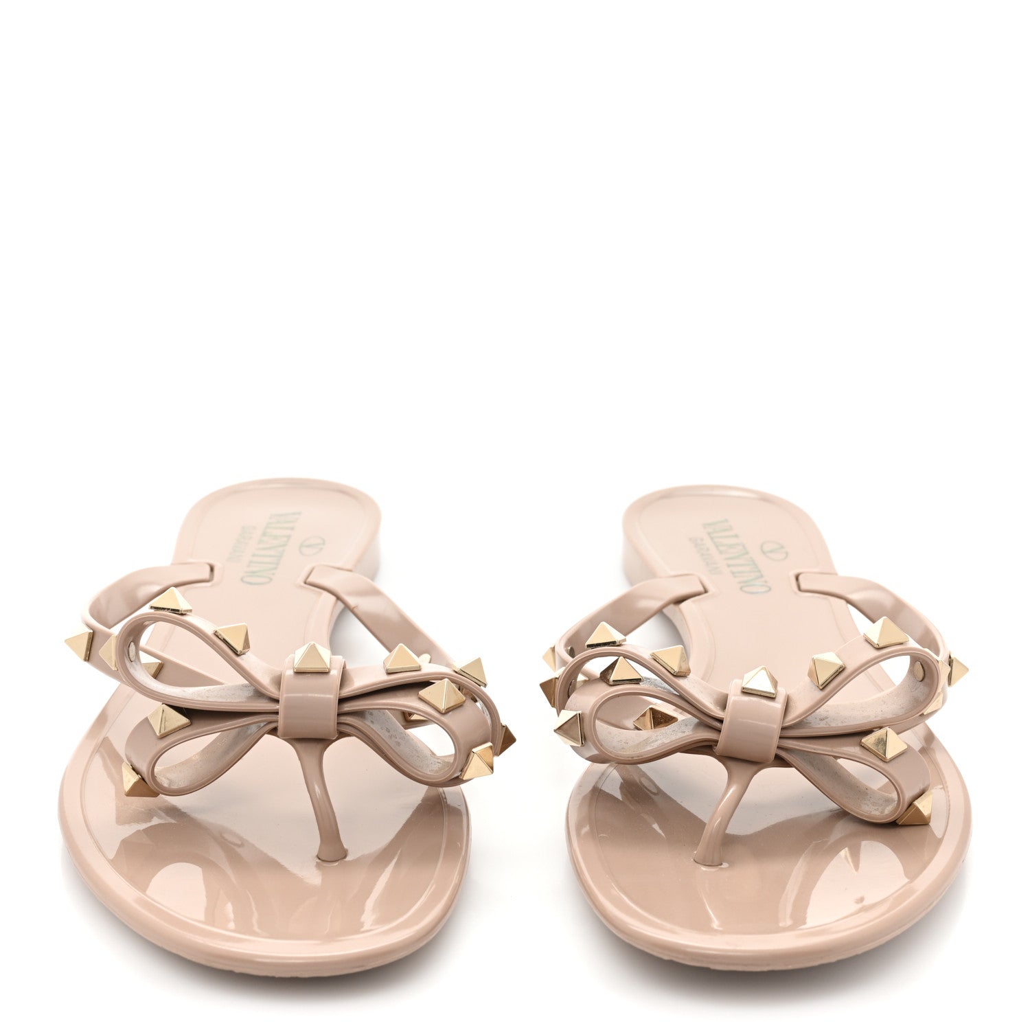 Valentino Garavani PVC Jelly Rockstud Bow Thong Sandals 37 Poudre 2 of 9