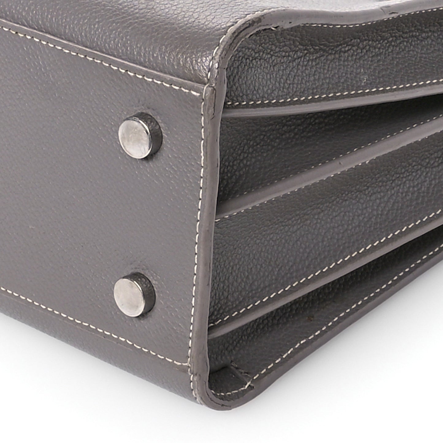 Grained Calfskin Topstich Baby Sac De Jour Grey