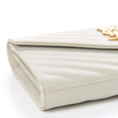 Saint Laurent Grain De Poudre Matelasse Chevron Monogram Chain Wallet Crema Soft 8 of 11