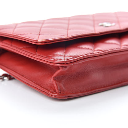 Chanel Lambskin Quilted Wallet On Chain WOC Red 10 of 12