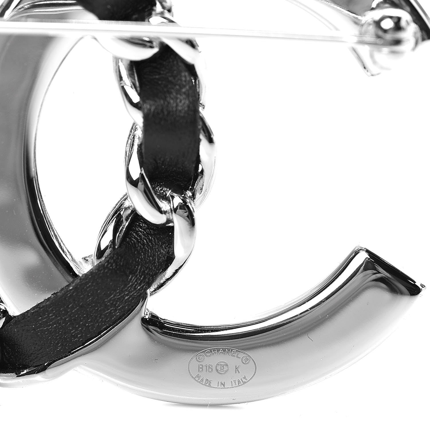 Chanel Lambskin Baguette Crystal CC Brooch Black Silver 4 of 5