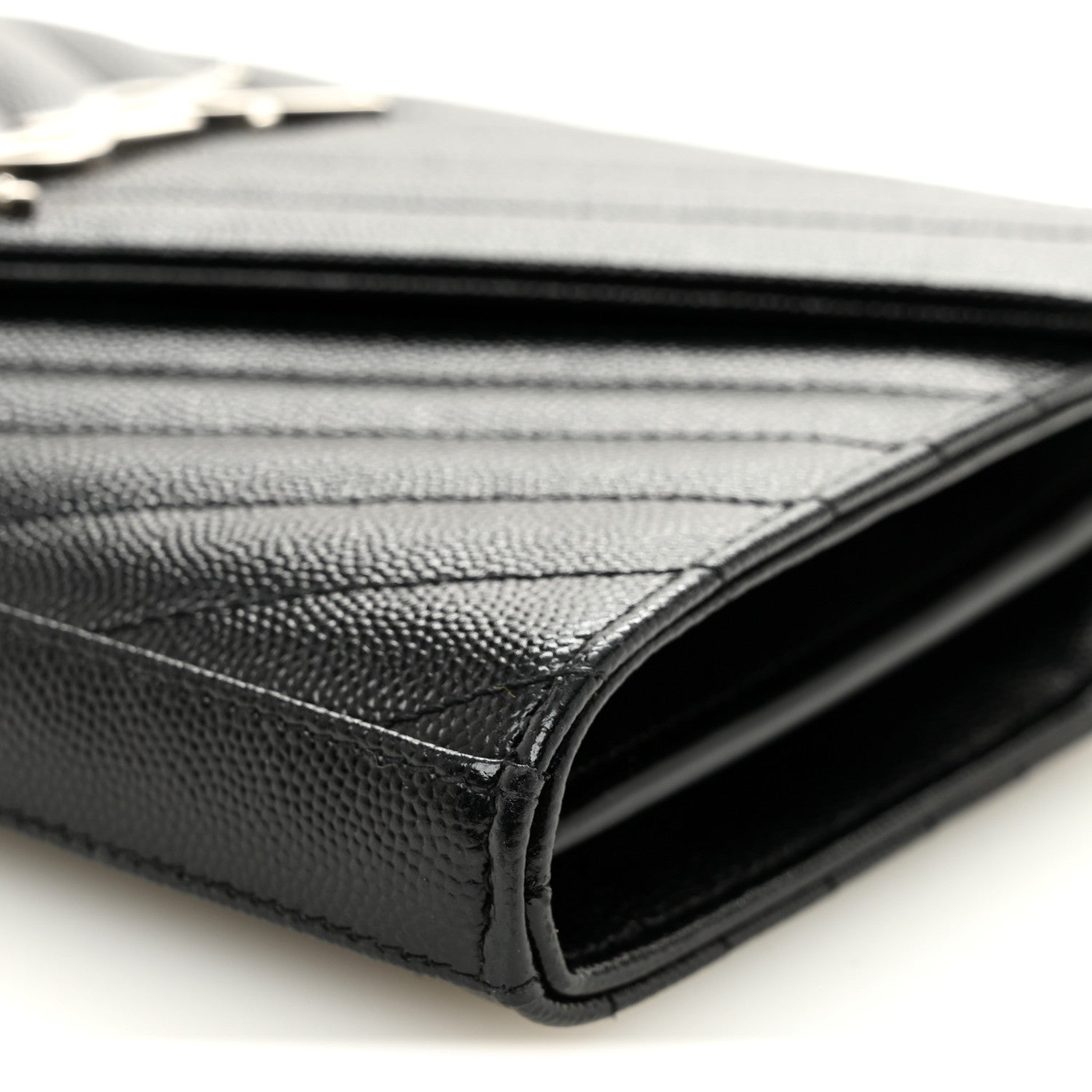 Saint Laurent Grain De Poudre Matelasse Chevron Monogram Chain Wallet Black 9 of 9