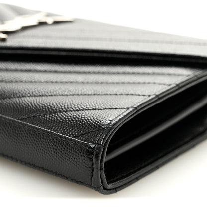 Saint Laurent Grain De Poudre Matelasse Chevron Monogram Chain Wallet Black 9 of 9
