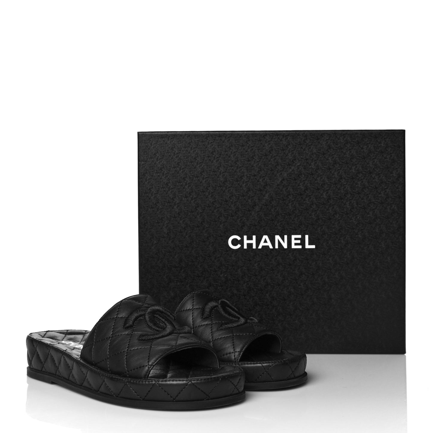Lambskin Quilted CC Mules Sandals 38 Black