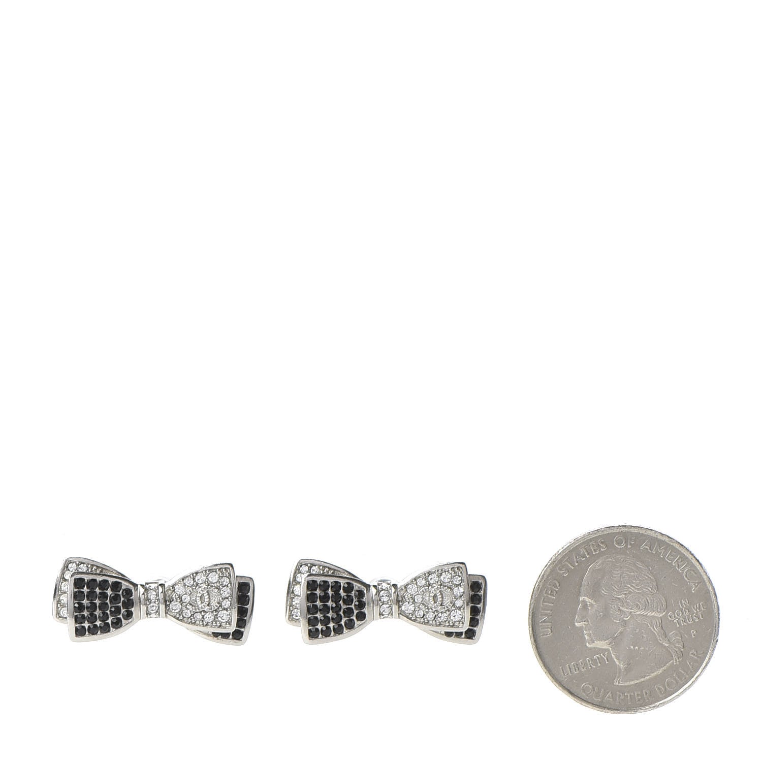 Chanel Crystal CC Bow Tie Earrings Black Silver 2 of 5