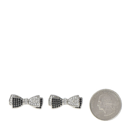 Chanel Crystal CC Bow Tie Earrings Black Silver 2 of 5