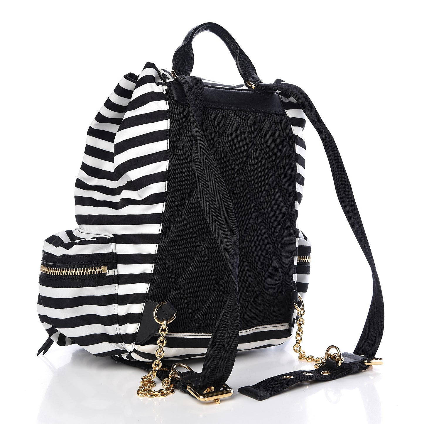 Nylon Striped Medium Rucksack Backpack Black White