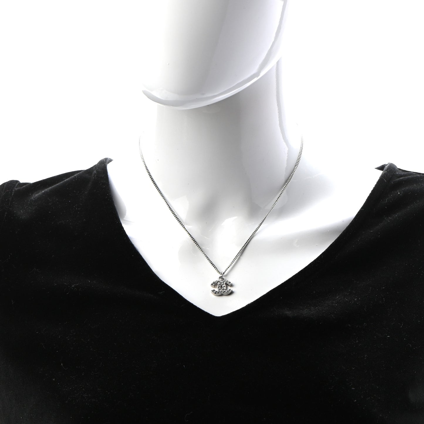 Crystal CC Pendant Necklace Silver
