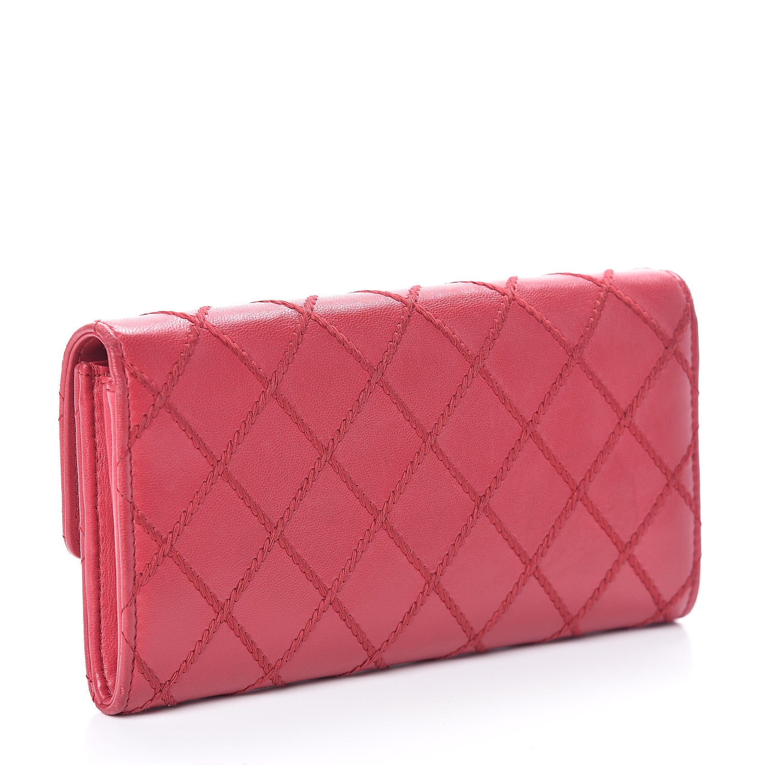 Chanel Calfskin Diamond Stitch Large Gusset Flap Wallet Dark Pink 2 of 7