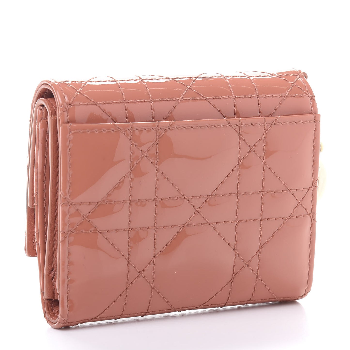 Patent Cannage Lady Dior Lotus Wallet Dark Coral