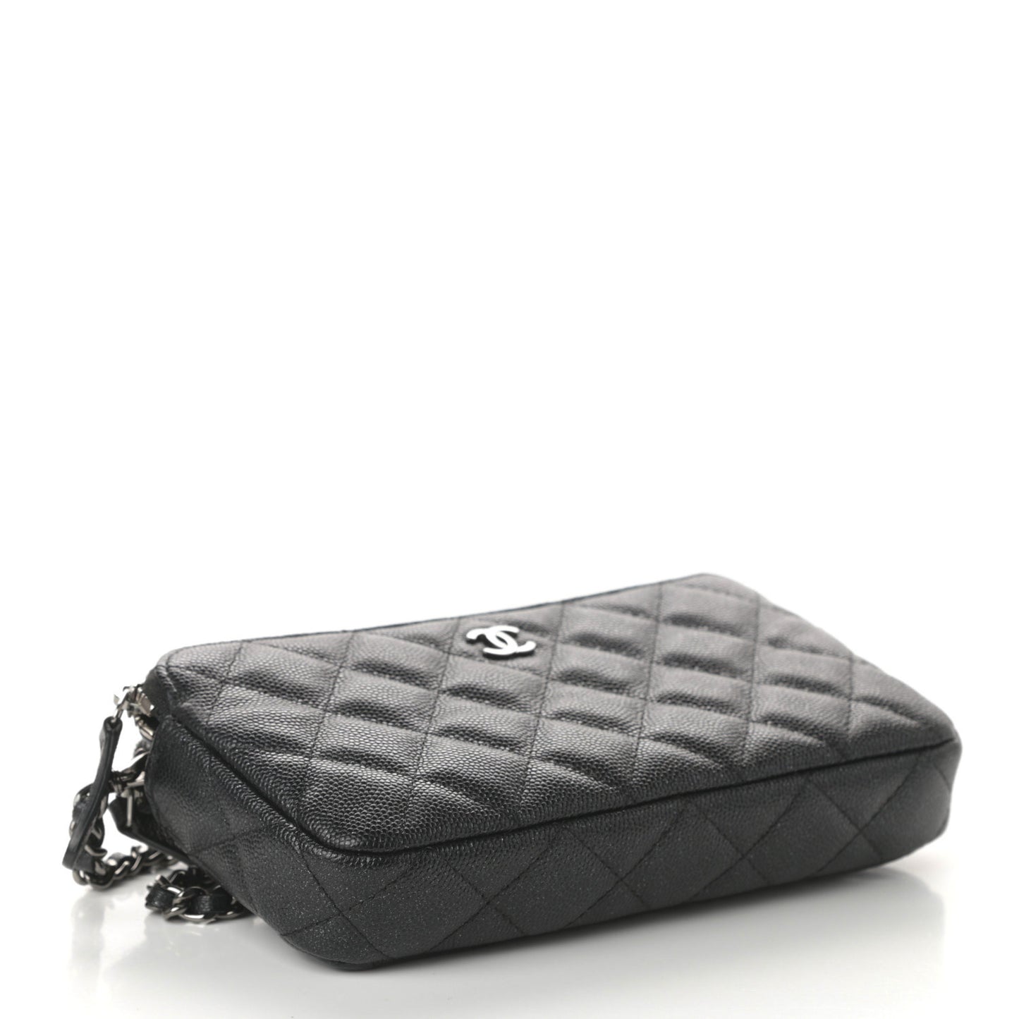 Iridescent Caviar Quilted Small Clutch With Chain Black