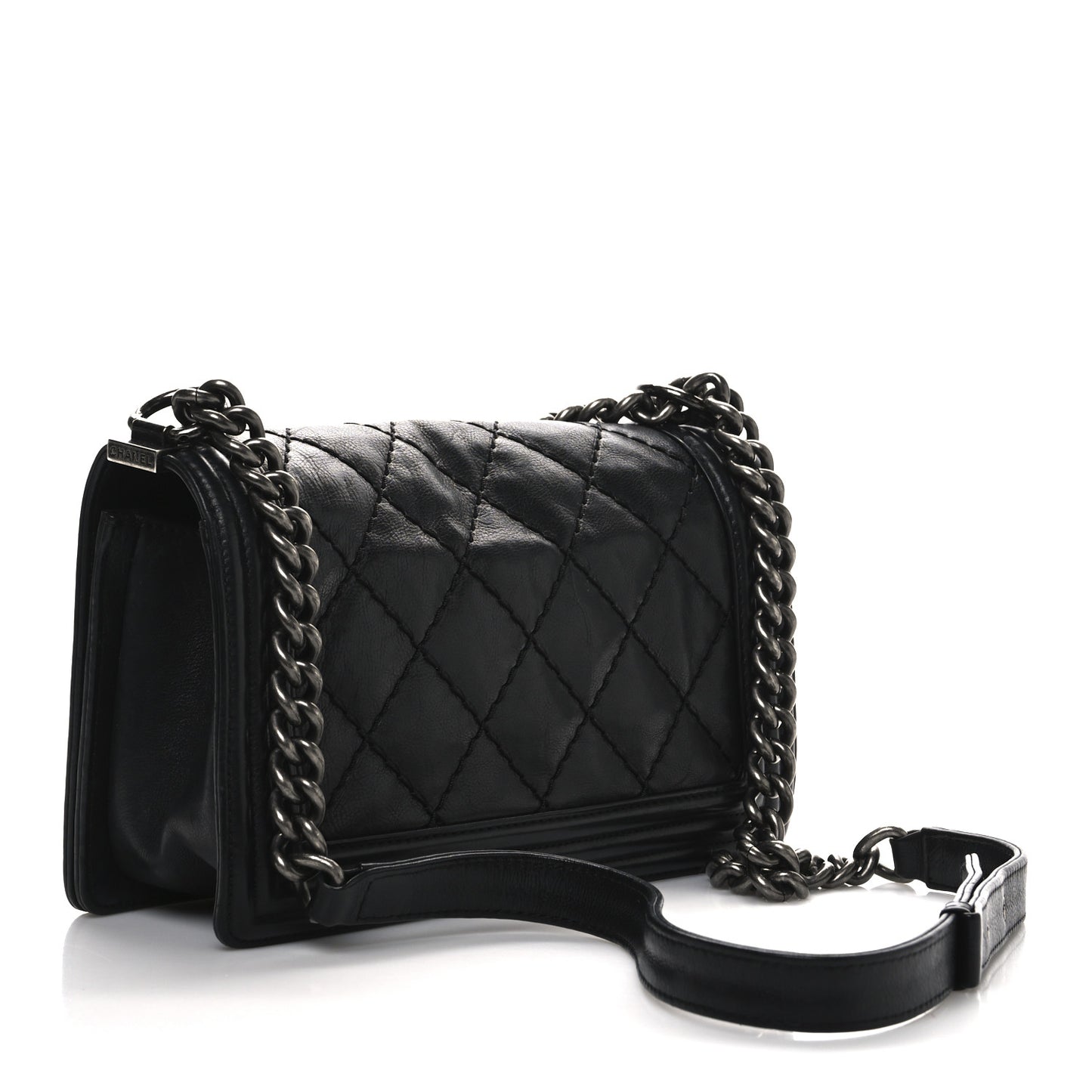 Calfskin Double Stitch Medium Boy Flap Black