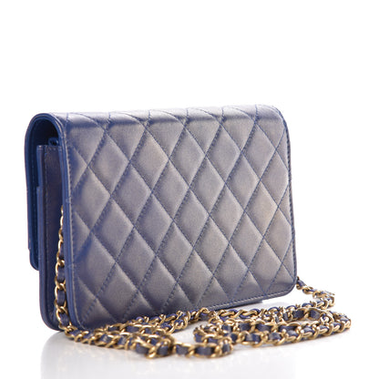 Chanel Iridescent Lambskin Quilted Wallet on Chain WOC Blue 3 of 11