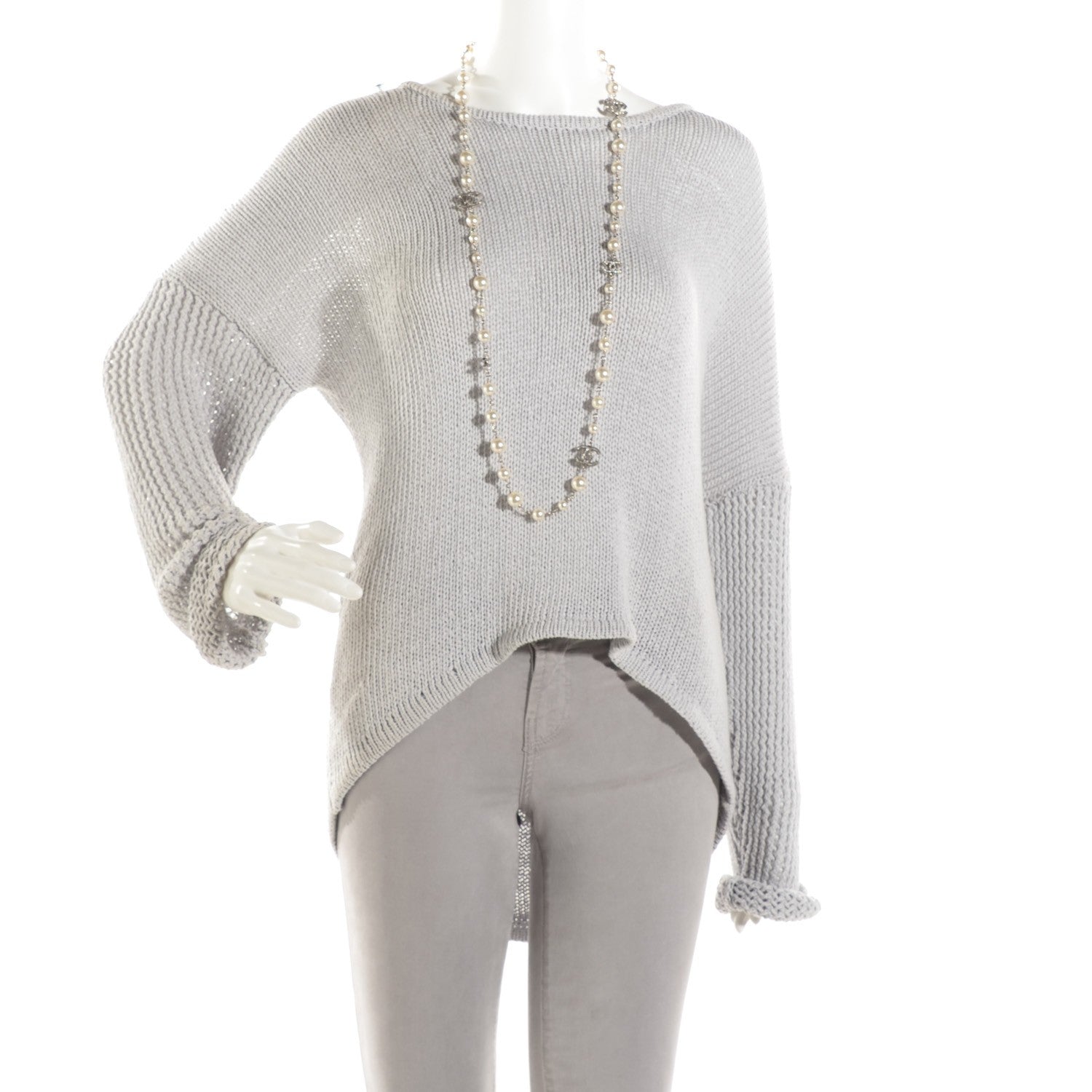 Chanel Graduated Pearl Crystal CC Long Necklace Silver 2 of 7