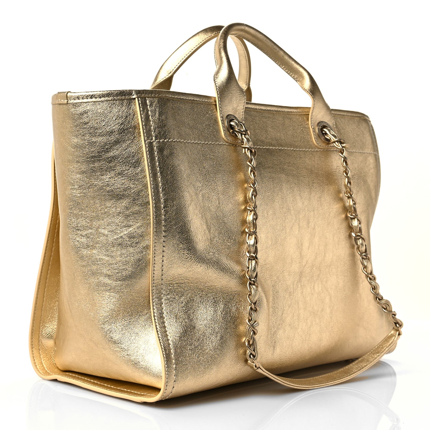 Metallic Calfskin Medium Deauville Tote Gold