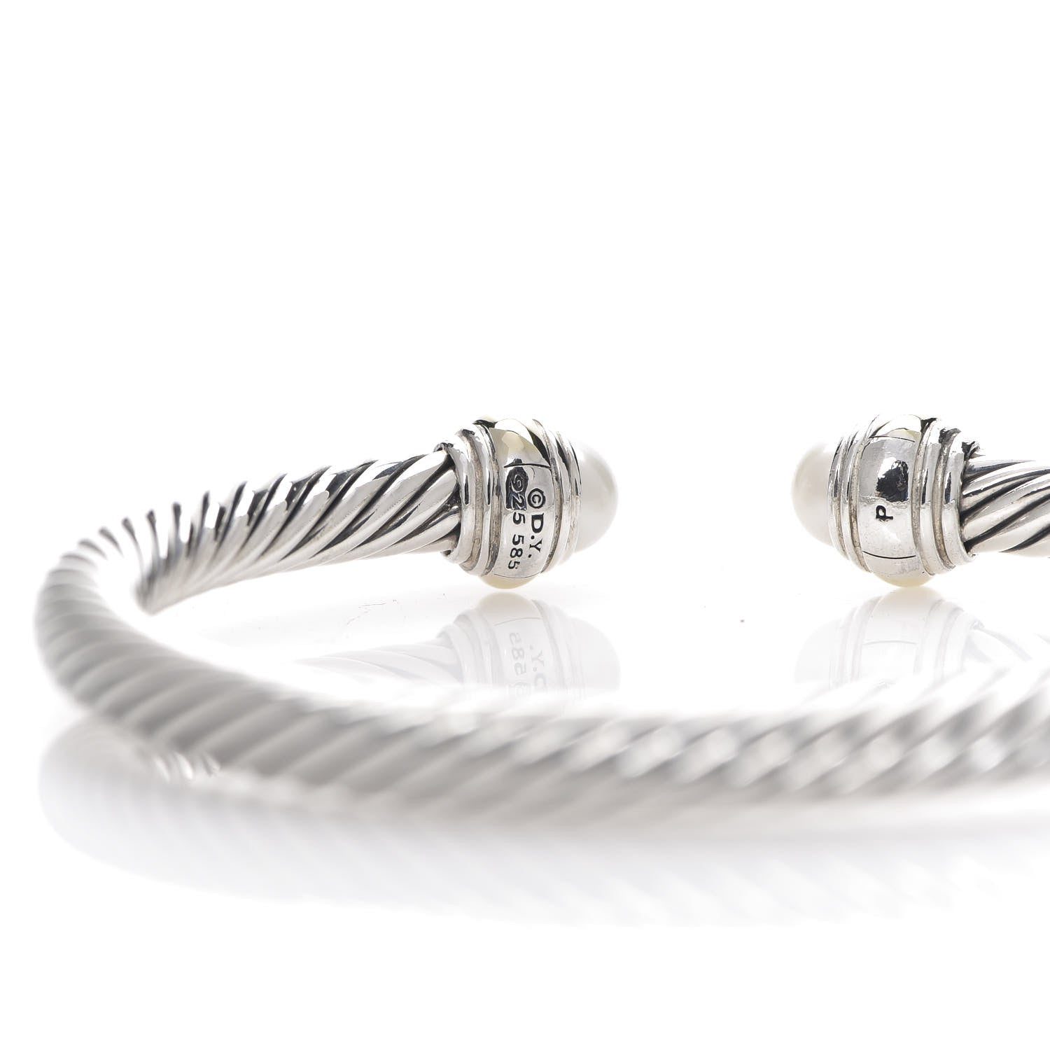 David Yurman Sterling Silver 14K Yellow Gold Pearl 5mm Cable Classics Bracelet 3 of 4