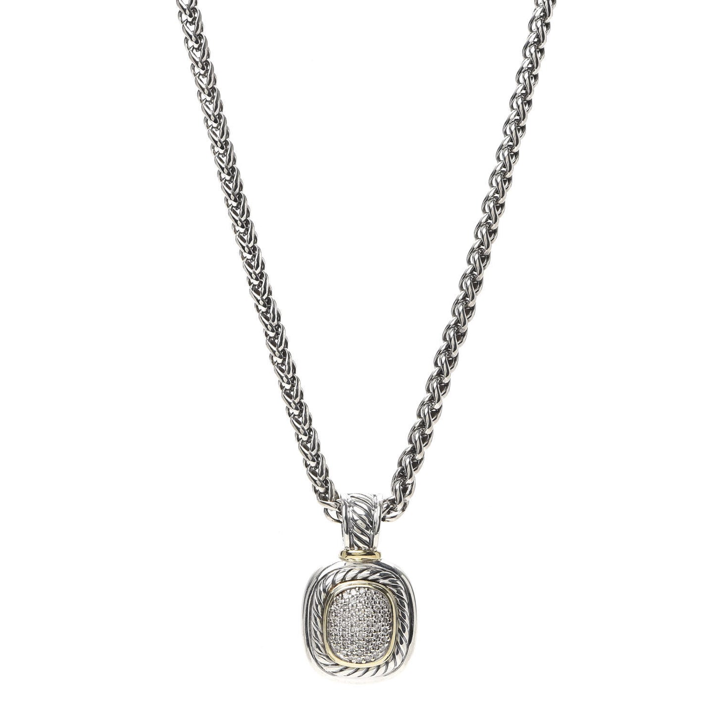 Sterling Silver 18K Yellow Gold Diamond 9mm Albion Enhancer Pendant Necklace
