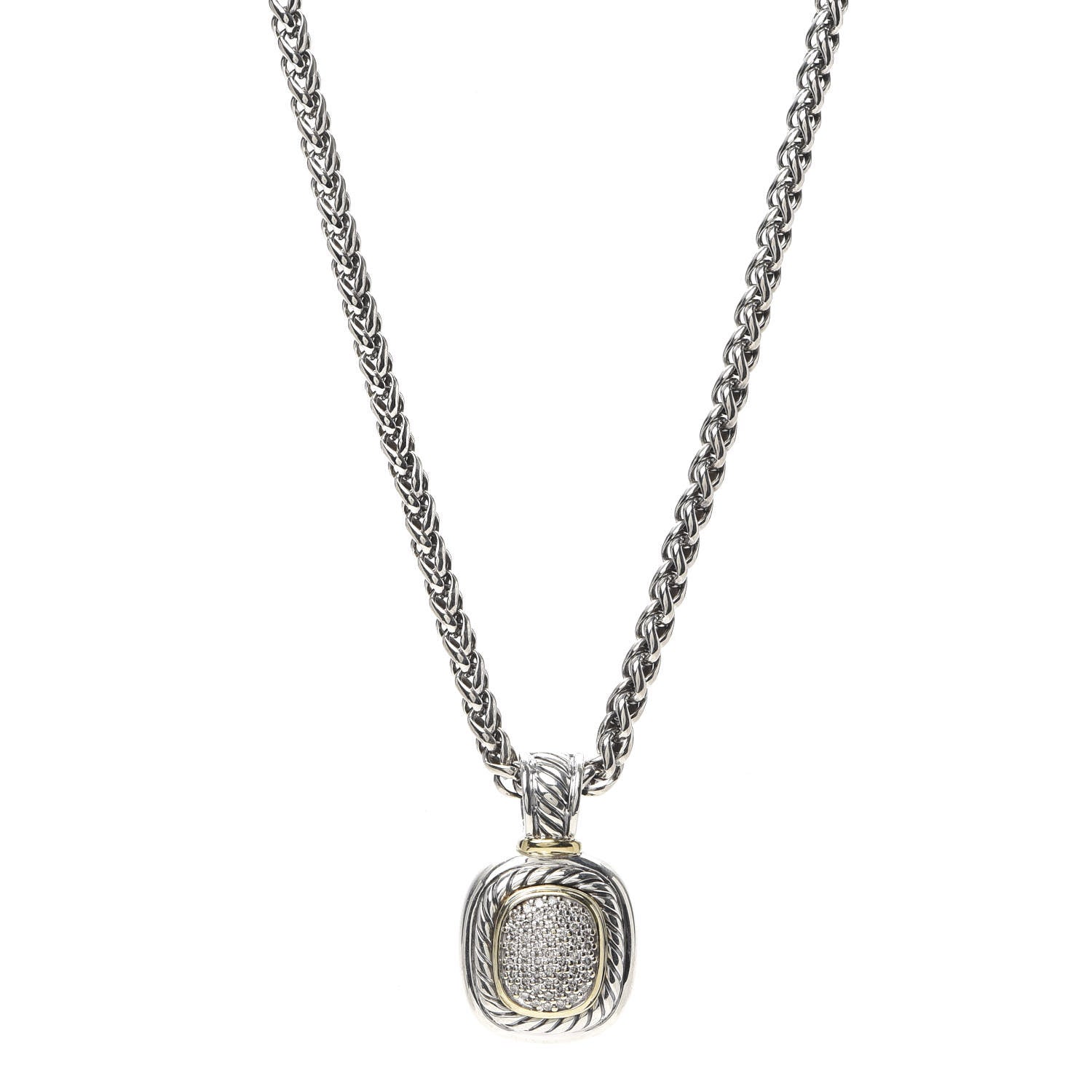 David Yurman Sterling Silver 18K Yellow Gold Diamond 9mm Albion Enhancer Pendant Necklace 1 of 5