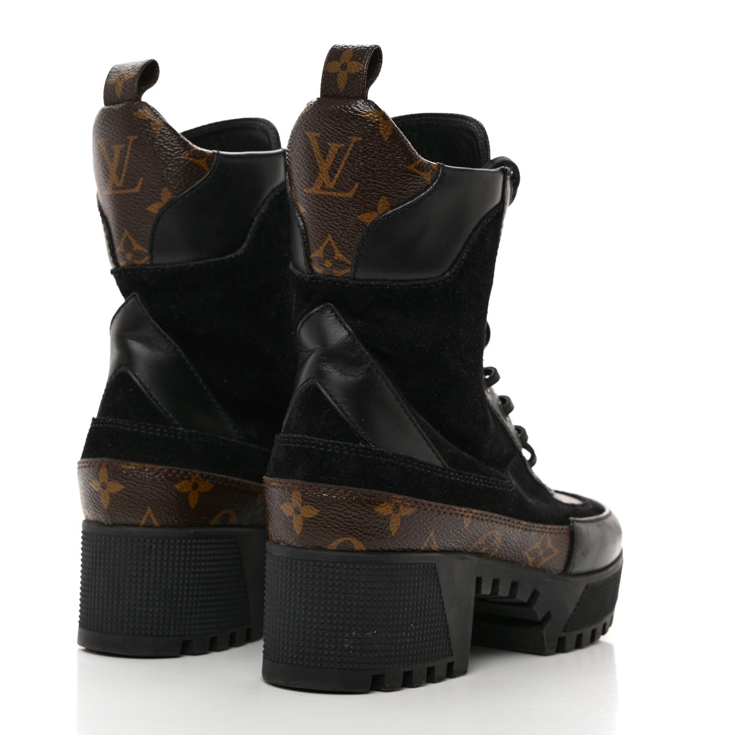 Louis Vuitton Suede Calfskin Monogram Laureate Platform Desert Boots 37 Black 4 of 8