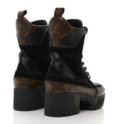 Louis Vuitton Suede Calfskin Monogram Laureate Platform Desert Boots 37 Black 4 of 8