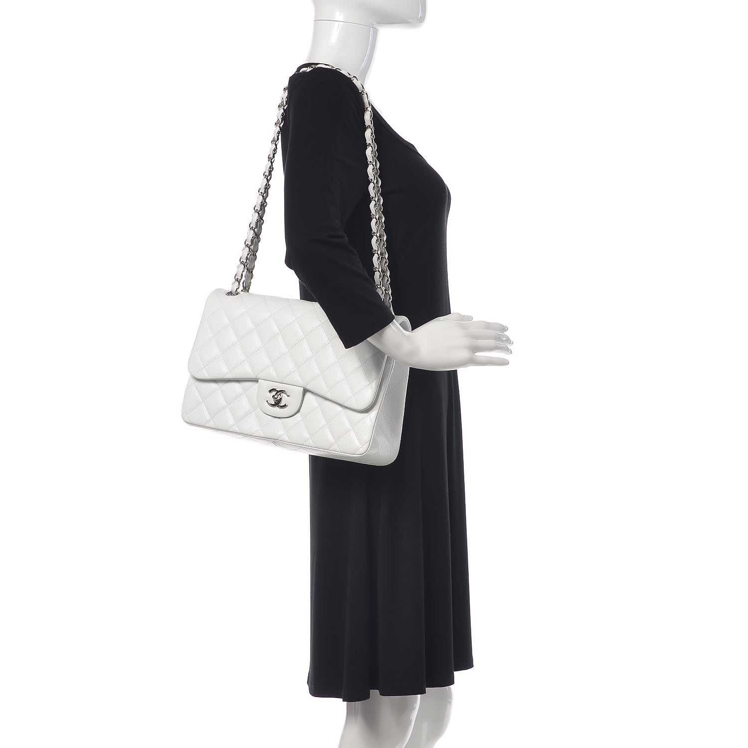 Chanel Caviar Quilted Jumbo Double Flap White 2 of 10