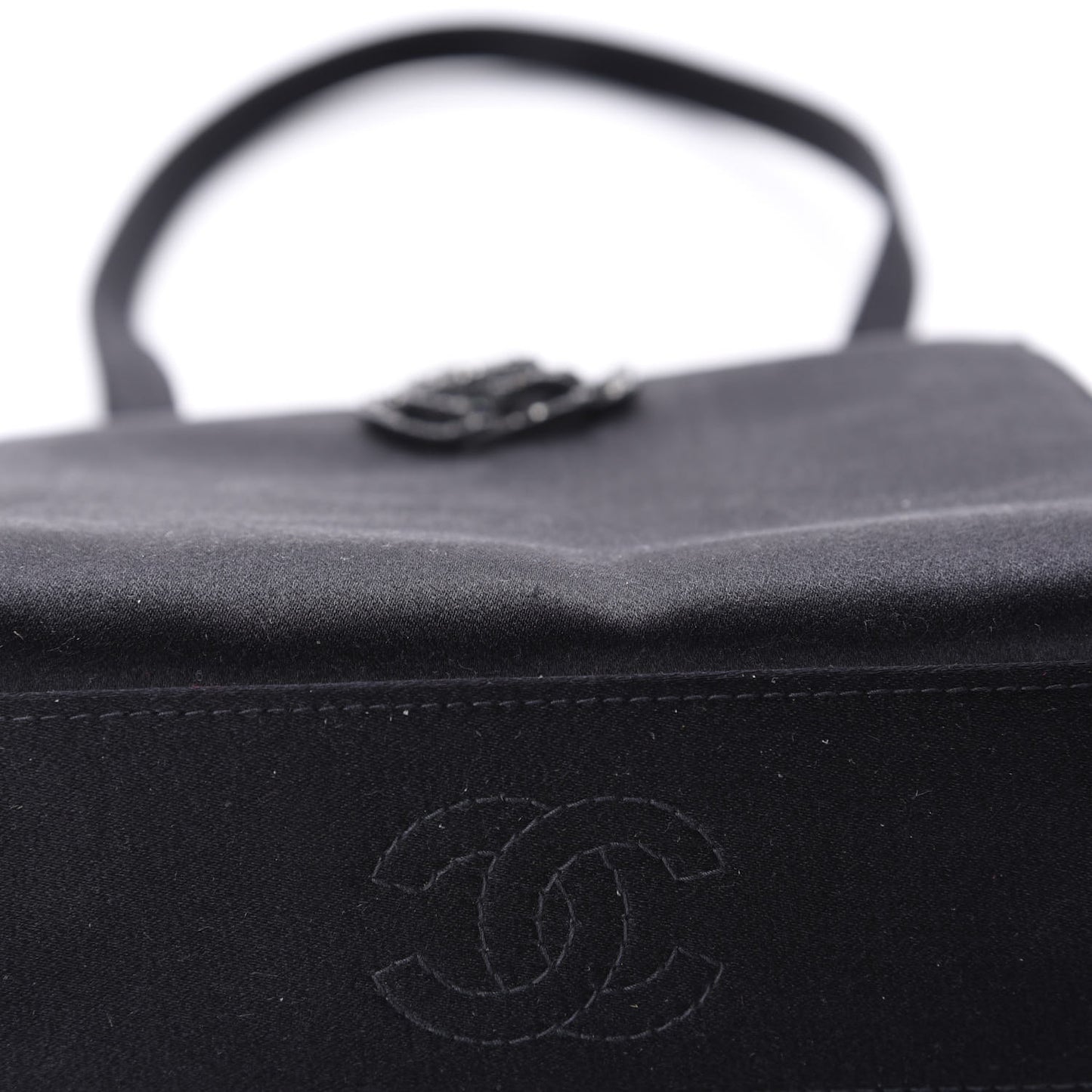 Satin Crystal Small Camellia Evening Bag Black