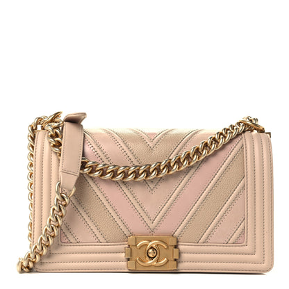 Chanel Caviar Suede Calfskin Chevron Medium Boy Flap Beige 1 of 12