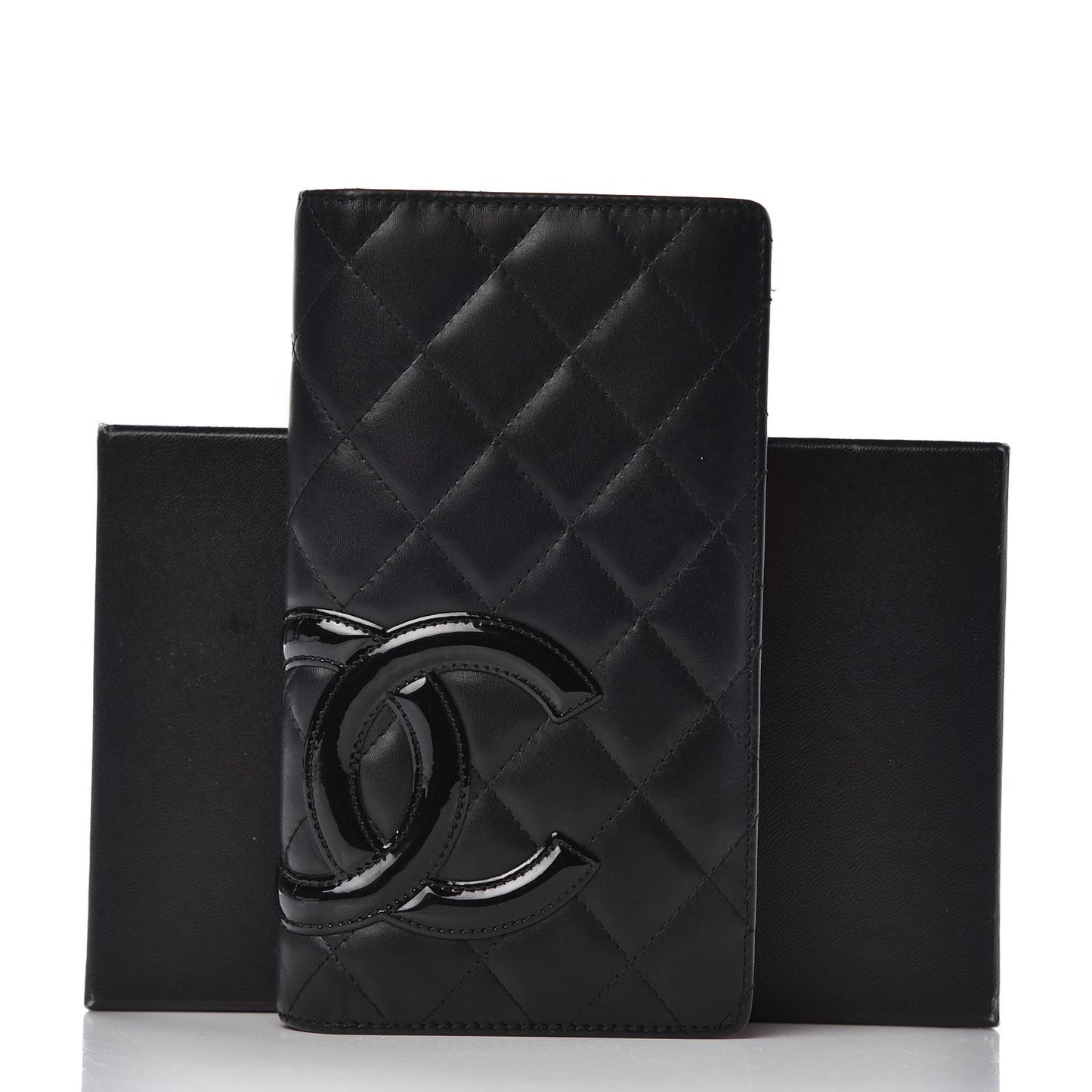 Calfskin Quilted Cambon Yen Wallet Black