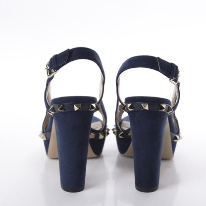 Valentino Garavani Suede Rockstud Slingback 75/105mm Platform Sandals 39 Marine 6 of 11