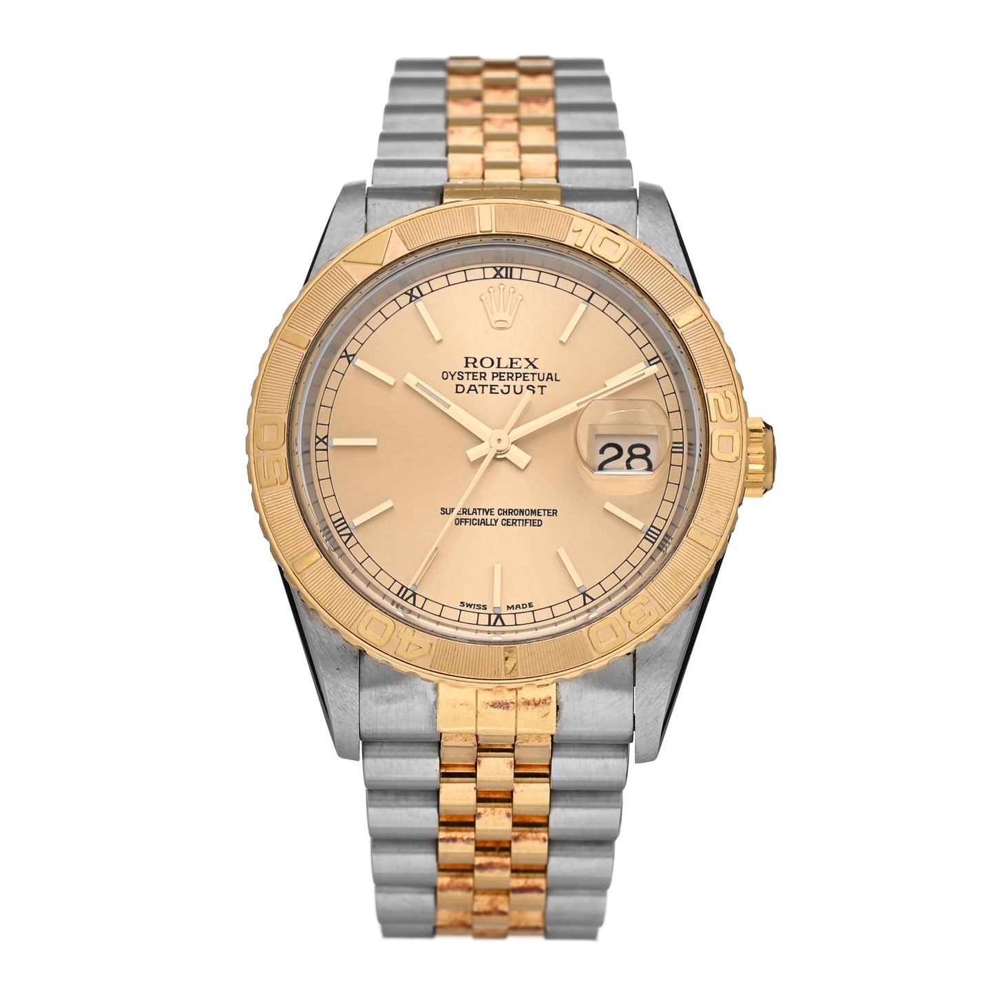 Stainless Steel 18K Yellow Gold 36mm Oyster Perpetual "Thunderbird" Datejust Watch Champagne 16263
