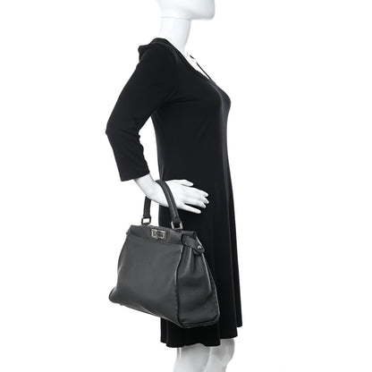 Fendi Cuoio Romano Selleria Bi-Color Medium Peekaboo Iconic Satchel Asfalto Latte 2 of 12