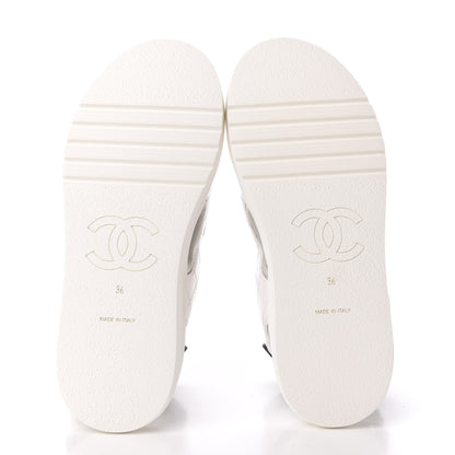 Chanel Goatskin Fabric Gladiator Sandals 36 White Light Grey Navy Blue 5 of 9