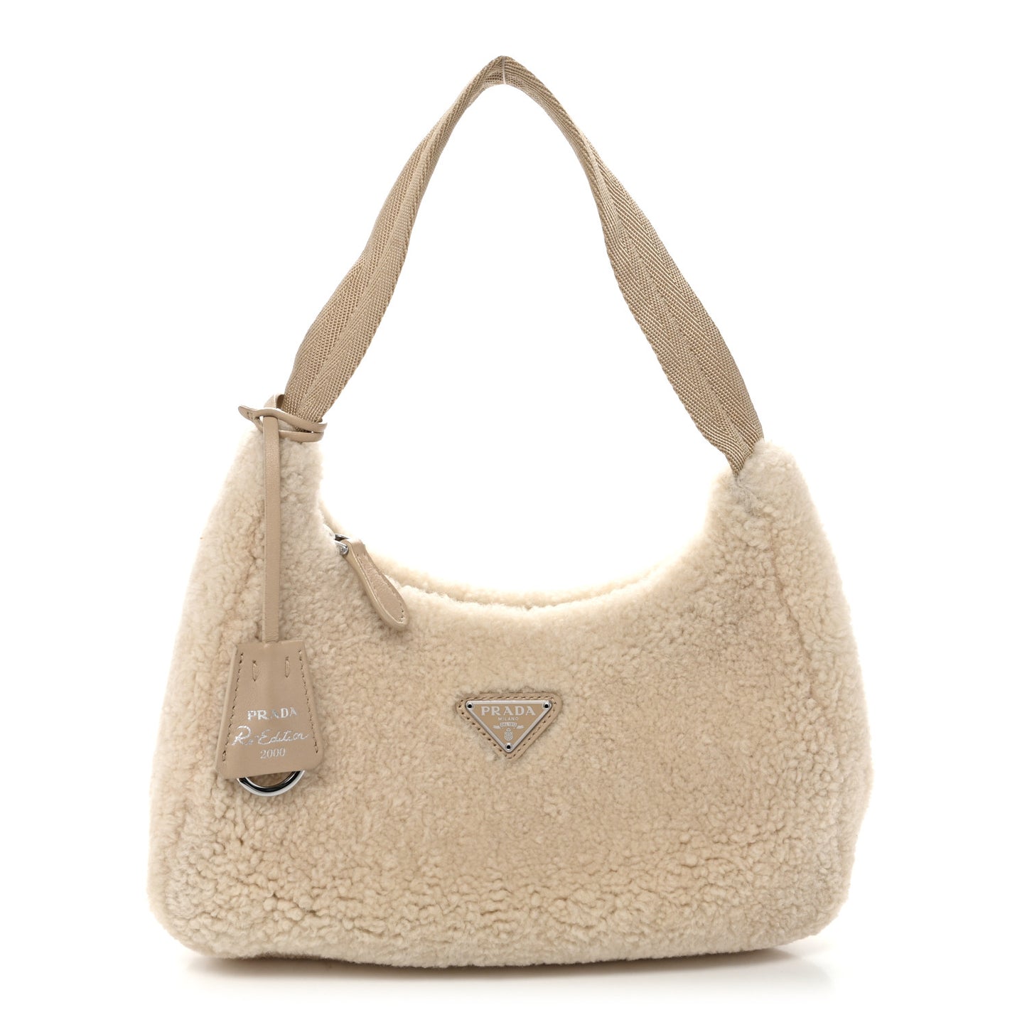 Shearling Mini Re-Edition 2000 Bag Ecru