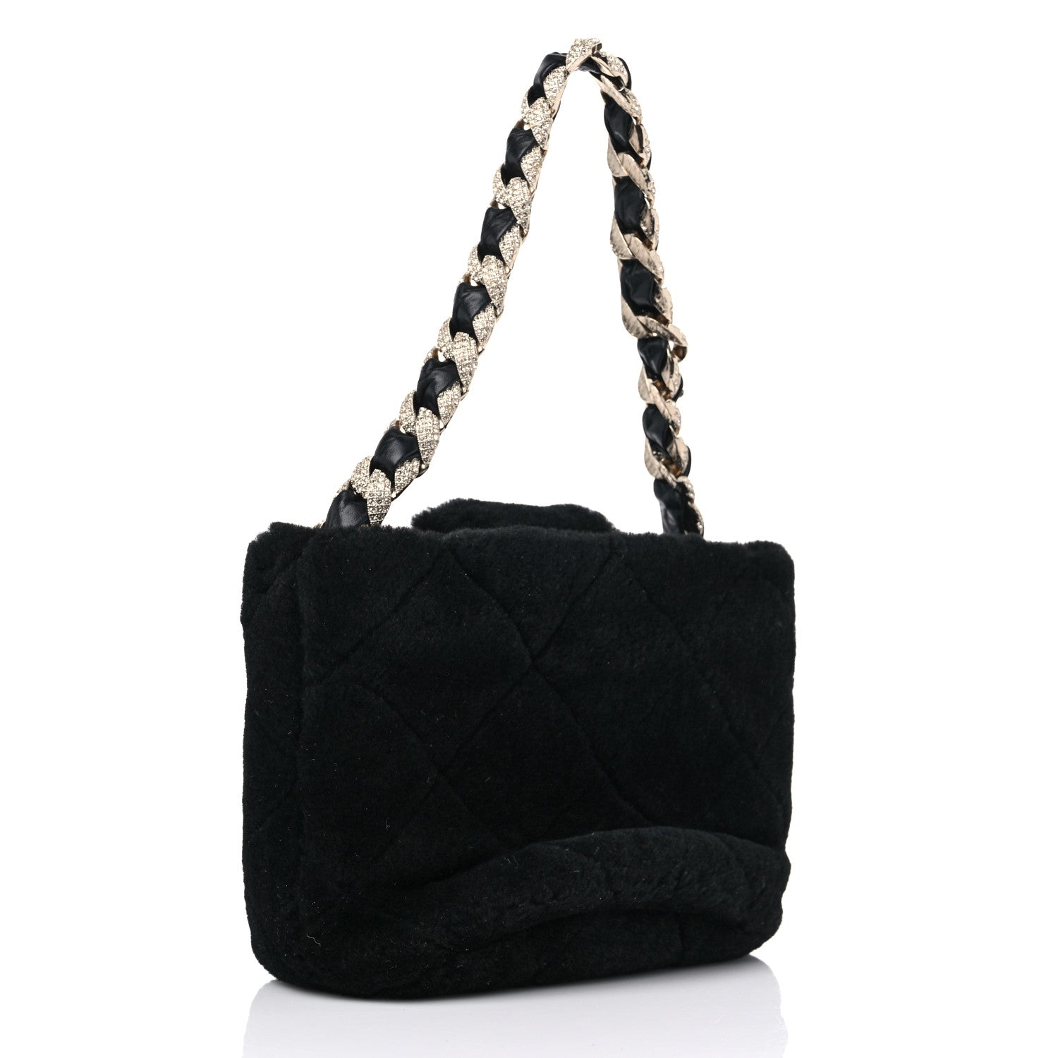 Chanel Shearling Lambskin Crystal Strass Flap Black 3 of 8