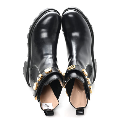 Gucci Calfskin Crystal GG Trip Chelsea Ankle Boots 41 Black 2 of 9