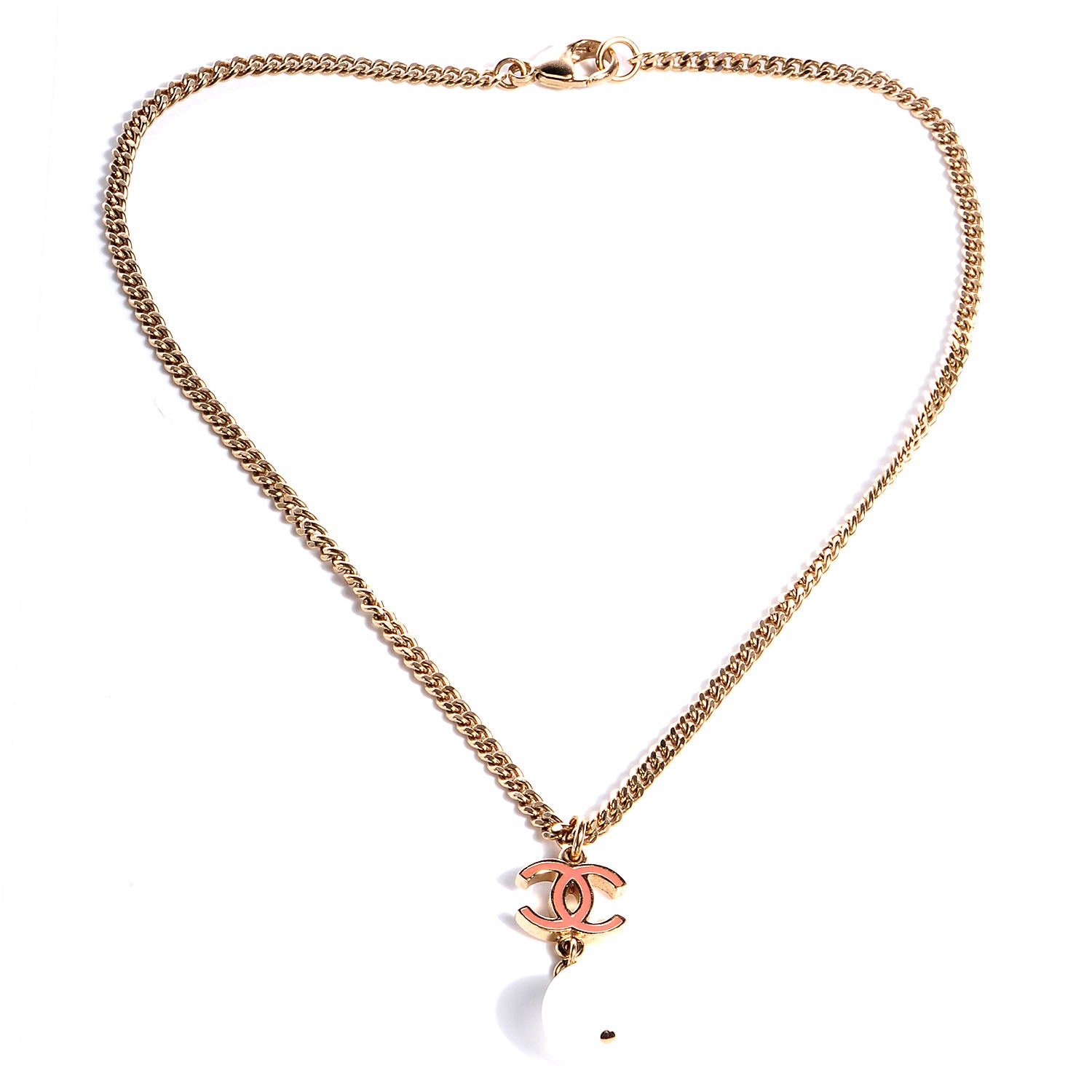 Chanel CC Enamel Pearl Drop Necklace Pink 4 of 5