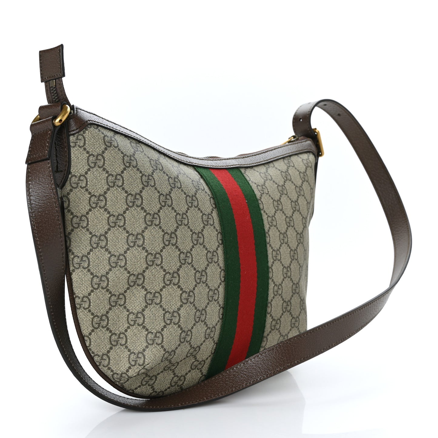 GG Supreme Monogram Web Small Ophidia Half Moon Hobo Brown