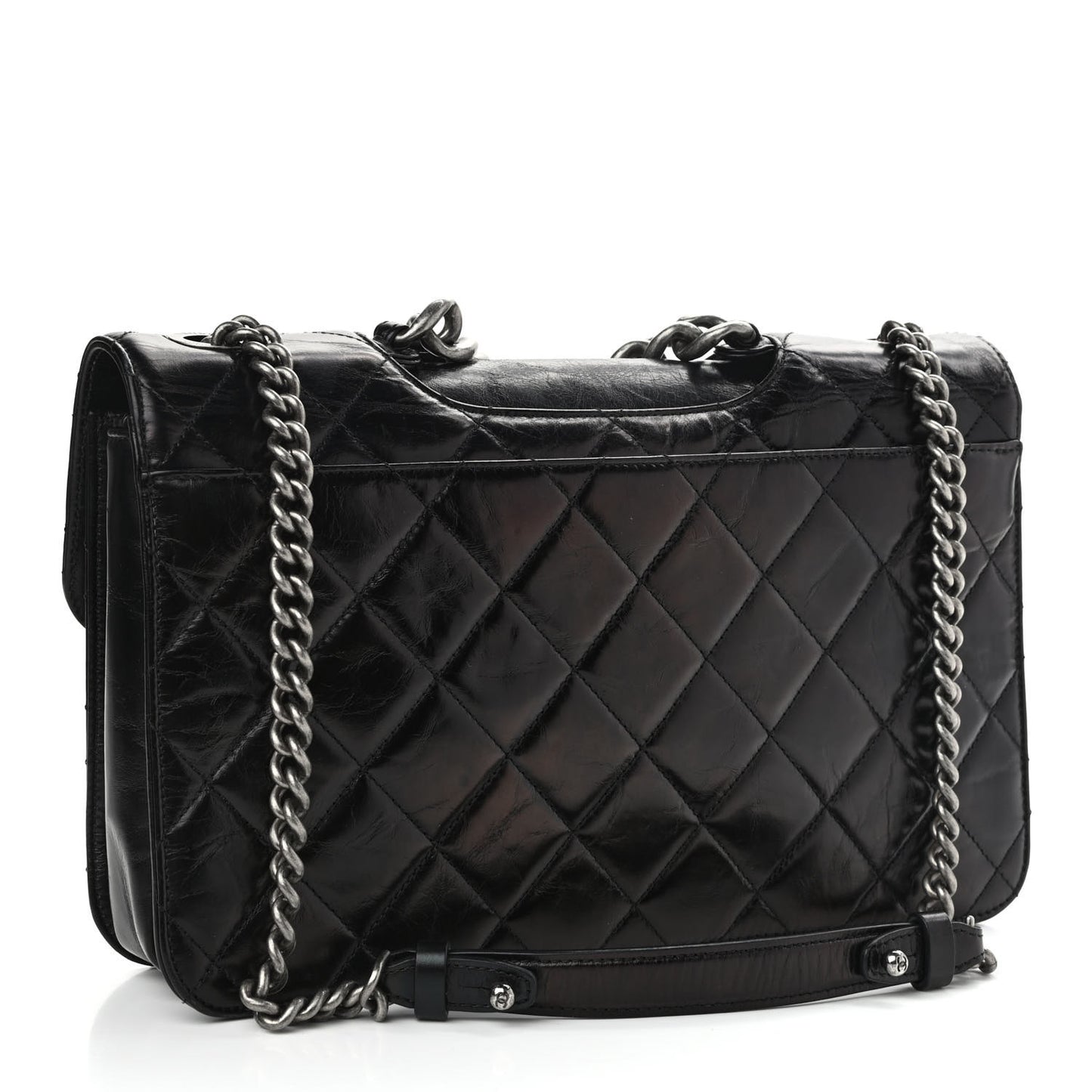 Glazed Calfskin Quilted Large Perfect Edge Flap Black
