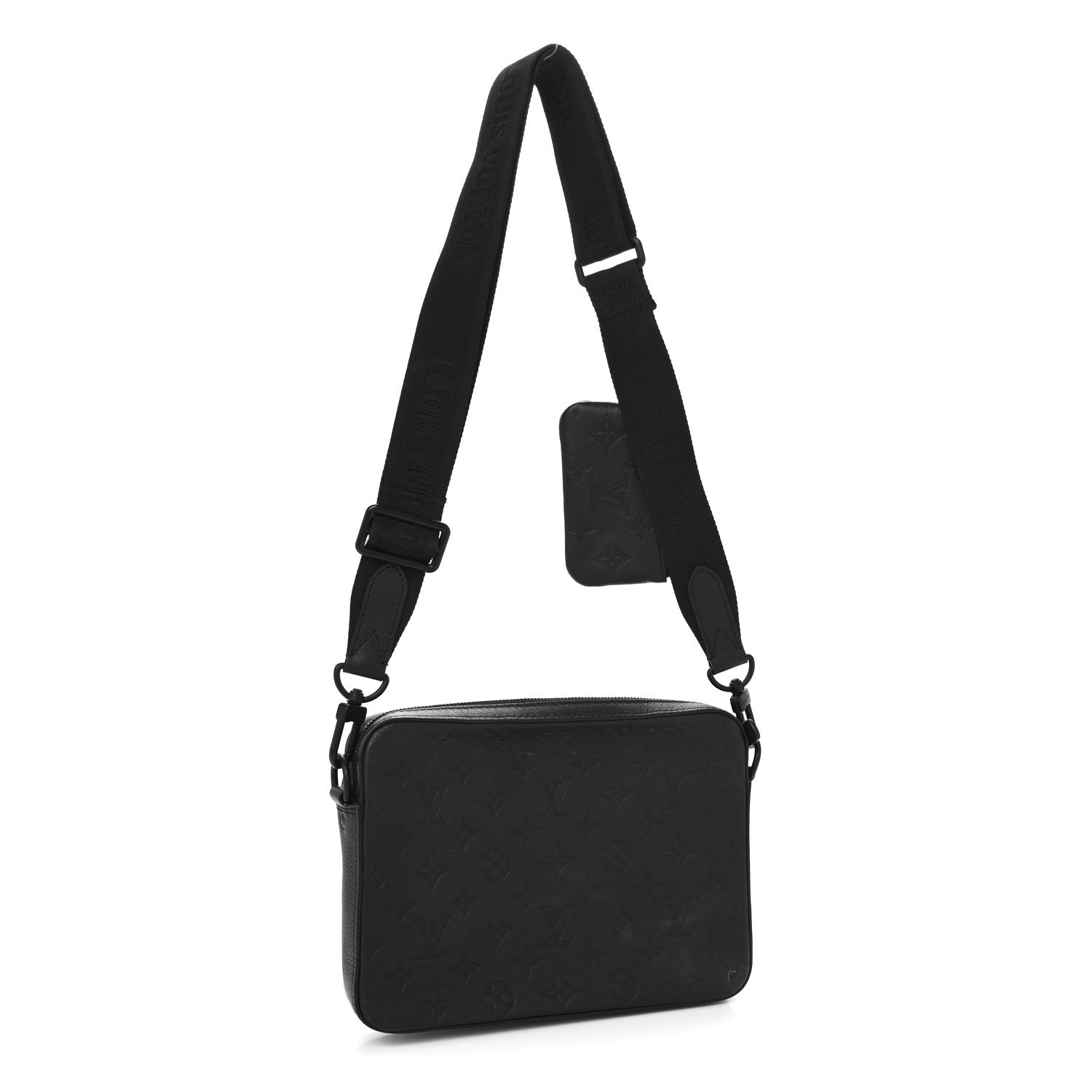 Louis Vuitton Calfskin Monogram Shadow Trio Messenger Black 3 of 14