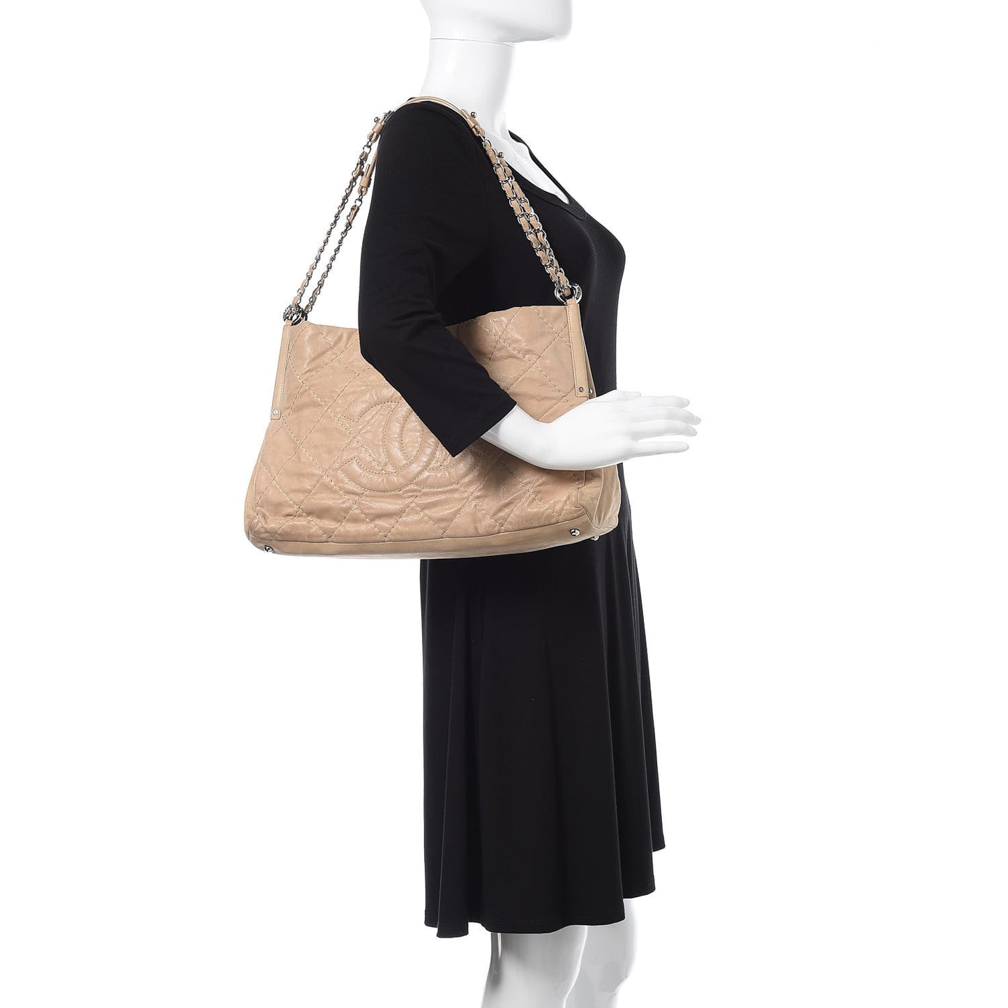 Iridescent Calfskin Small Sea Hit Tote Beige