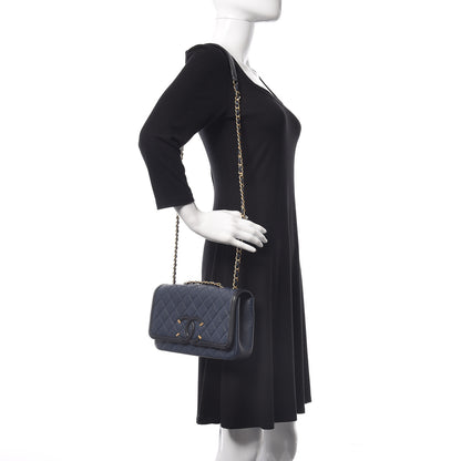 Chanel Caviar Quilted Medium CC Filigree Flap Navy Black 2 of 11