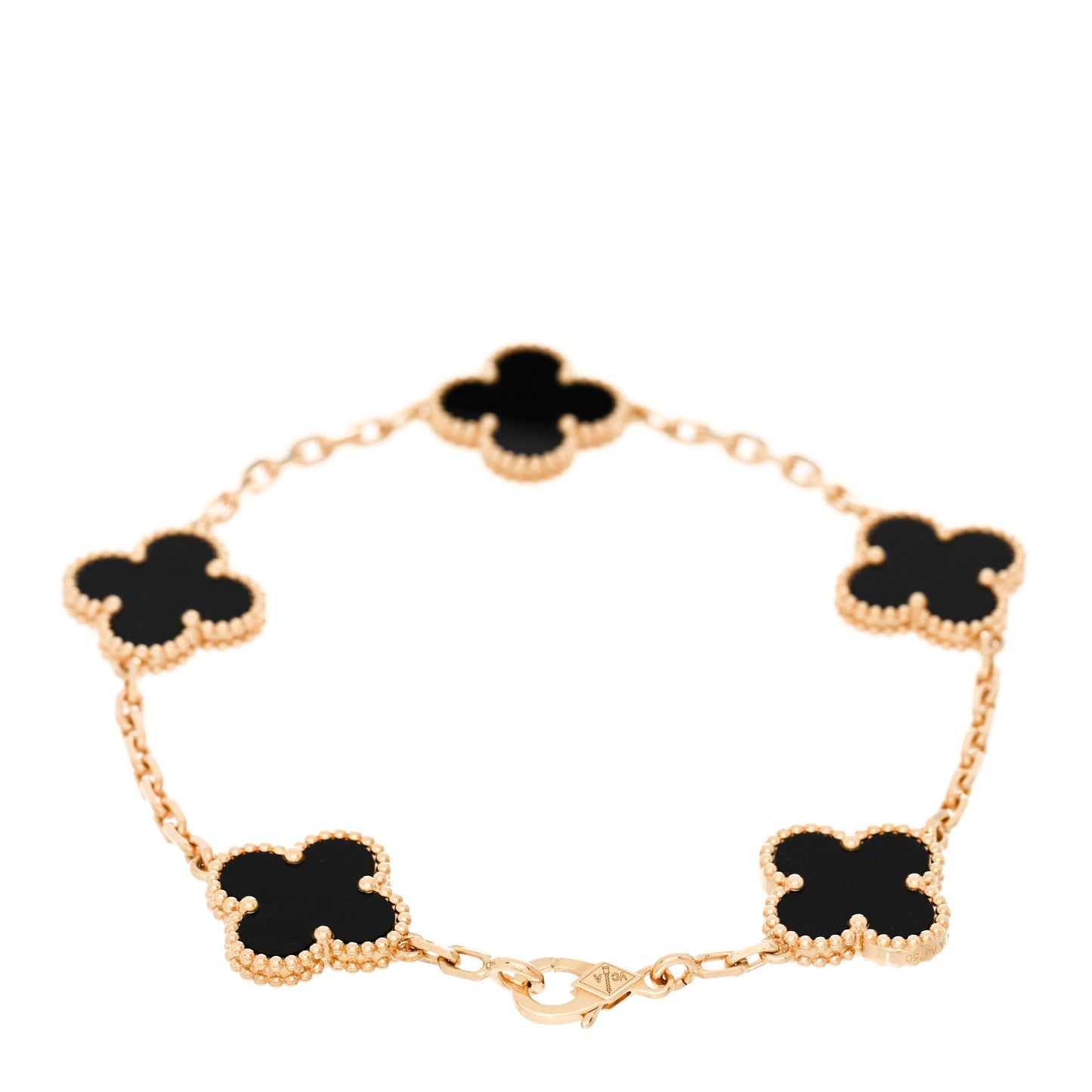 18K Yellow Gold Black Onyx 5 Motifs Vintage Alhambra Bracelet